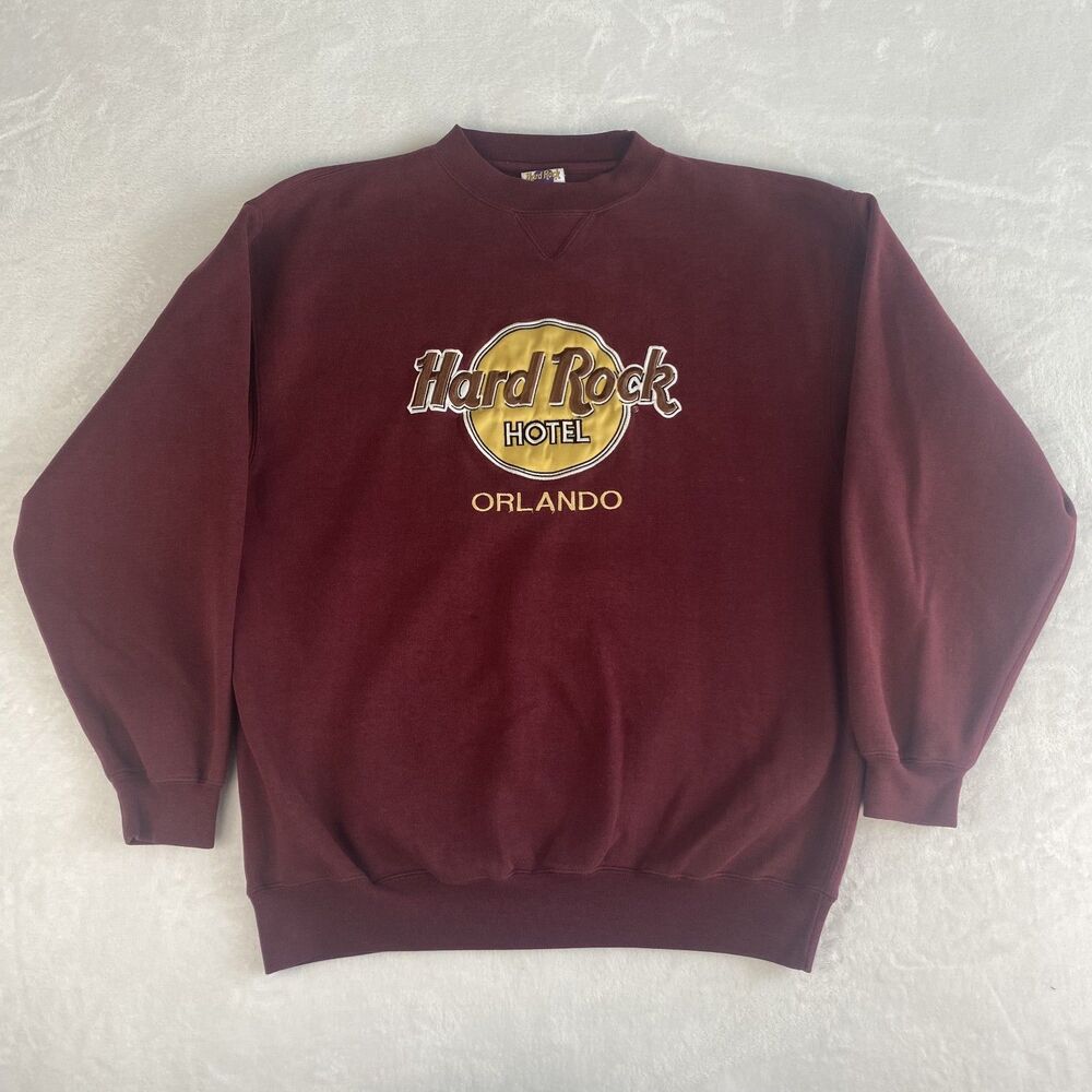 Vintage Hard Rock Orlando Sweater Adult Extra Large Maroon Logo Sweatshirt